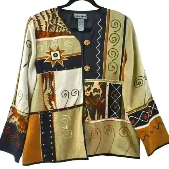 Indigo Moon Jackets & Blazers - Indigo Moon Art To Wear Vtg Button Front Rayon Linen Cotton Blend Boxy Jacket.